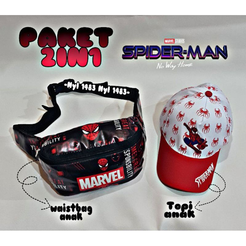 Waist bag anak laki-laki karakter superhero 2in1 - tas + topi