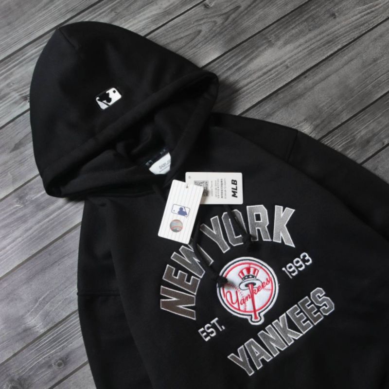 SWEATER HOODIE NY YANKEES HITAM LOGO BIG GOLD FULL BORDIR PREMIUM FULLTAG &amp; LEBEL