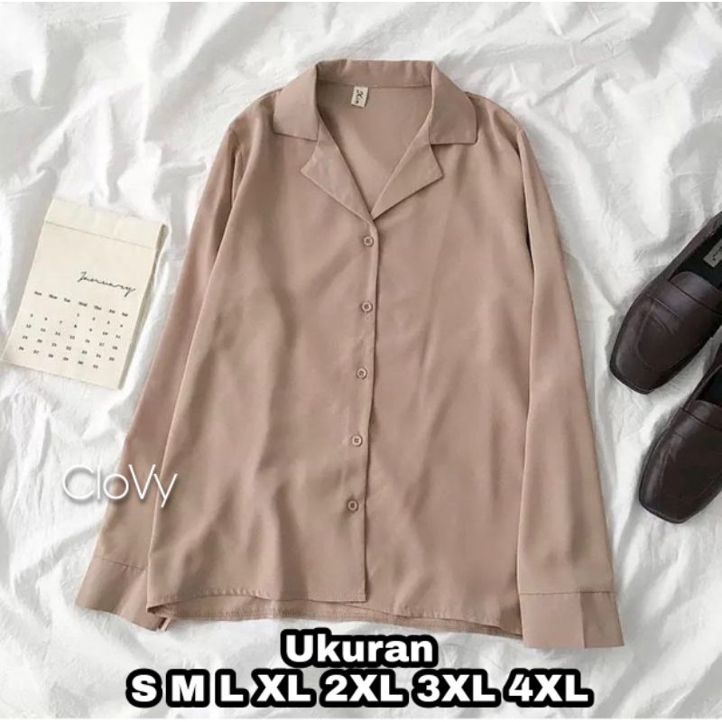 Clovy Kemeja Wanita Oversize Big Size Jumbo Size S M L XL XXL XXXL 4XL 2XL 3XL 5L Kemeja Basic Jumbo Big Size Baju Kerja Kantor Korea