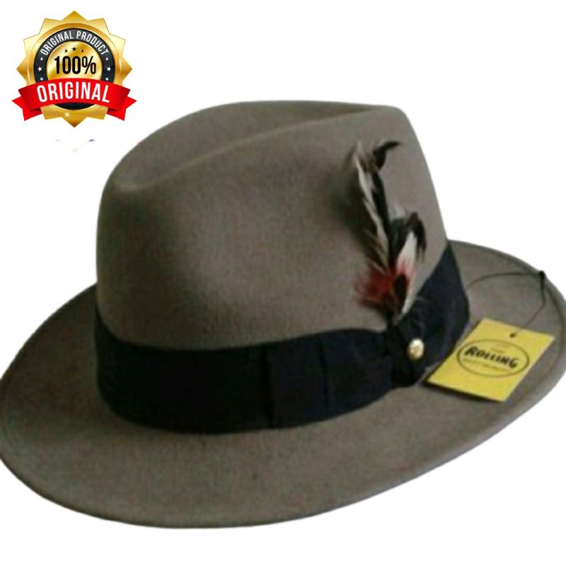 Topi Laken Fedora Original Bahan Kulit Sapi Import Merk The Rolling