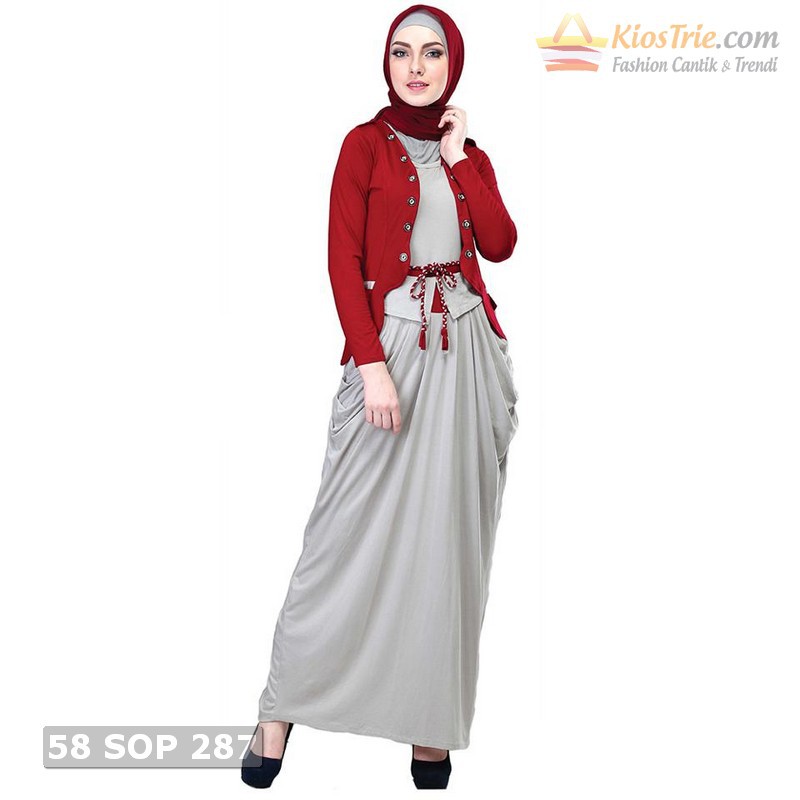 Gamis / Busana Muslim Wanita | Bahan SPANDEK | Warna ABU MERAH | Uk. M - L - XL | 782 POS