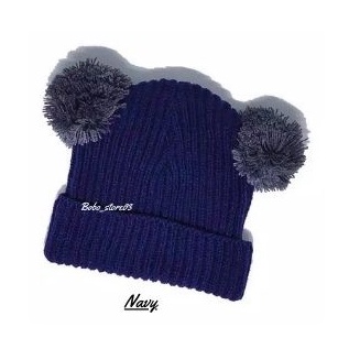 Kupluk Pompom Anak Bayi Cewek Cowok Polos / Kupluk Bayi laki laki perempuan usia 0-2,5 tahun-Navy