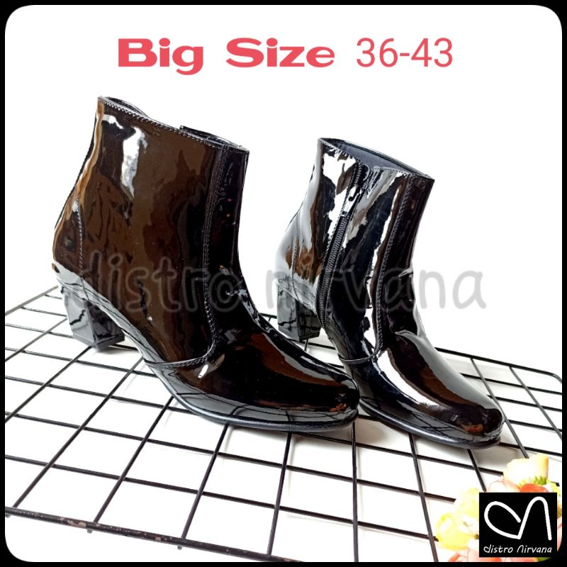 Sepatu Wanita Boots Big Size Pantofel Kilap Jumbo Boots Tinggi Size 41 42 43
