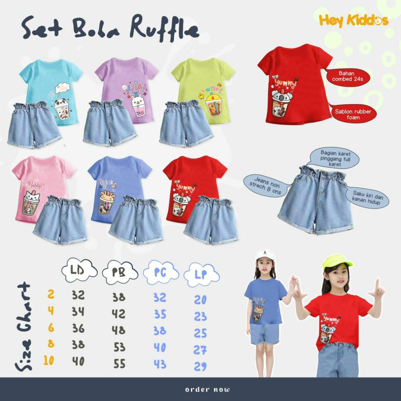 Setelan boba 2-10th/setelan anak perempuan/set boba ruffle/baju boba