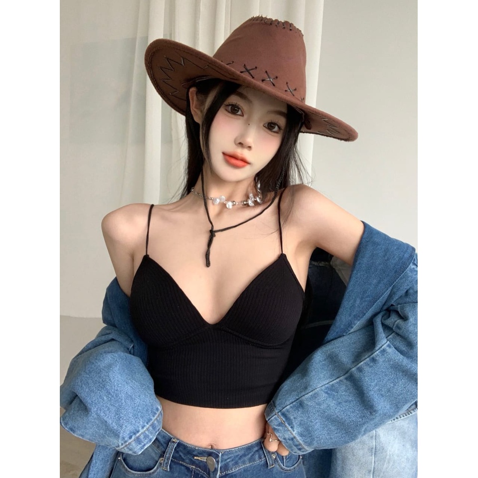 SEXYLADIES Tanktop wanita knit atasan korean style kamisol croptop minimalis ada cup bra