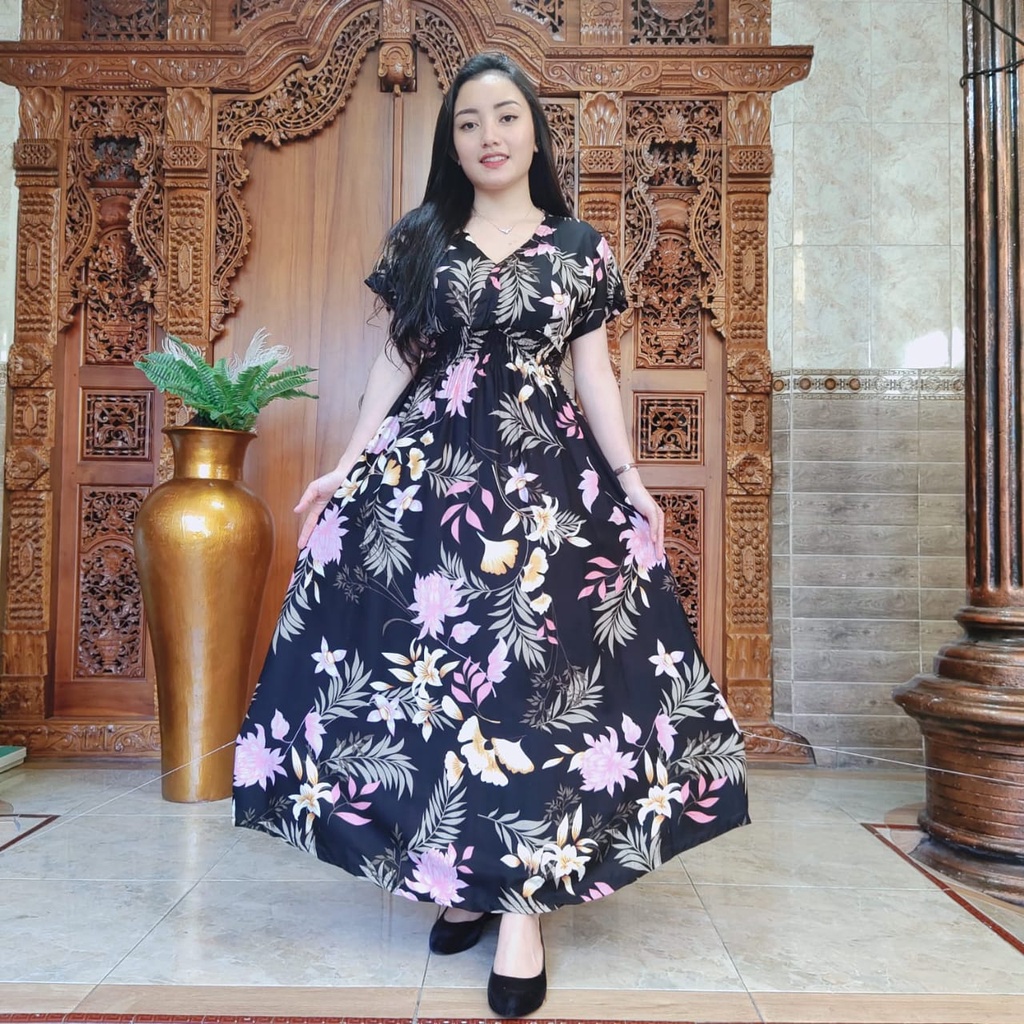 DASTER MOZA PRINT | BALI LONGDRESS-MOZA LOTUS BLACK