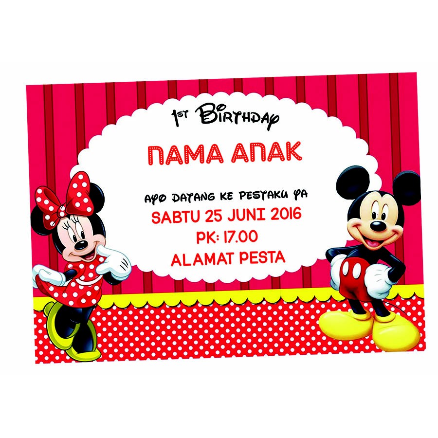 Kartu Undangan Ulang  Tahun  Disney Mickey  Mouse  Minnie 