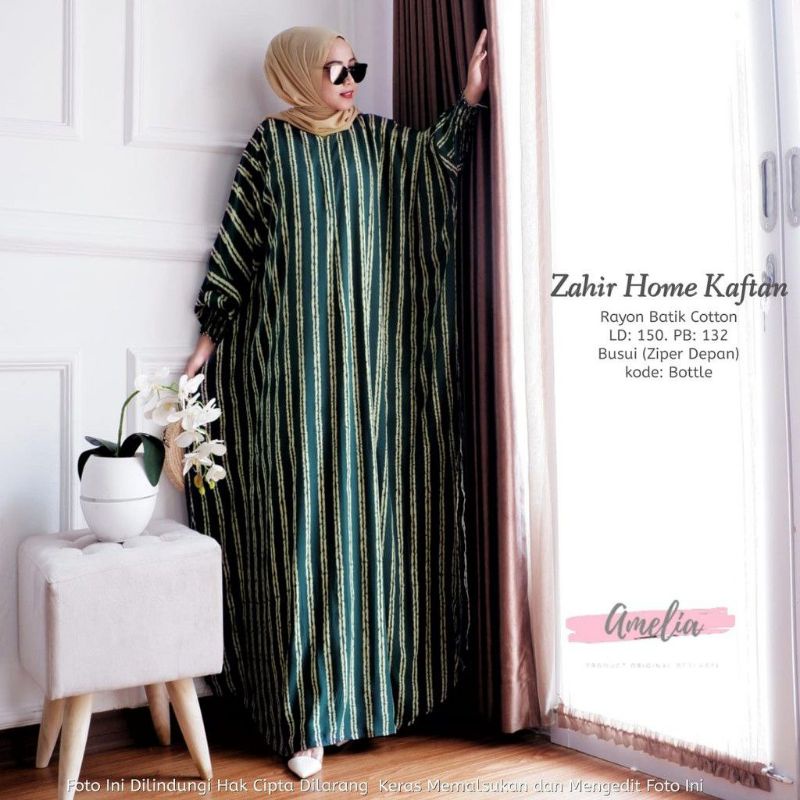 Zahir Home Kaftan Wanita Gamis Rayon Super Jumbo Motif Garis Lurik Busui Resleting / Gamis Arabian / Kaftan Batik