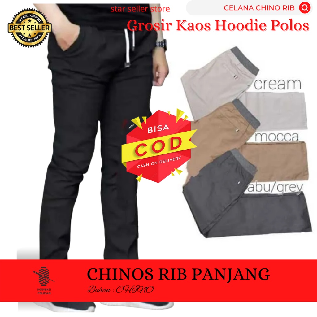 BISA COD Celana Panjang Pria Cowok Dewasa Chino Chinos Cino Pants Casual Kasual Kerja Harian Santai Distro Original Keren Rip Kolor Pinggang Karet Hitam Abu Mocca Cream