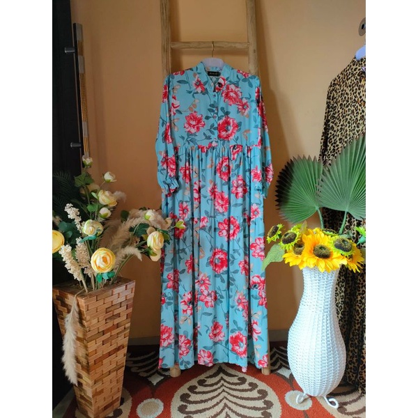 Gamis Cantik katun rayon premium jumbo busui motif bunga