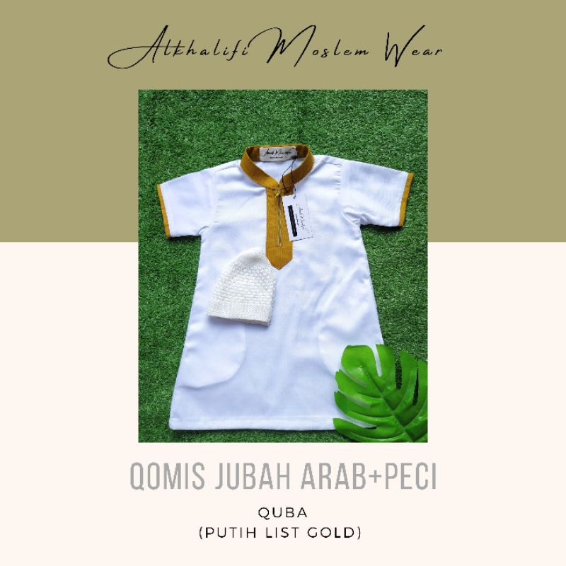 Terbaru - Qomis Koko Gamis Jubah Arab QUBA PUTIH LIST GOLD - Koko bayi aqiqah by Alkhalifi