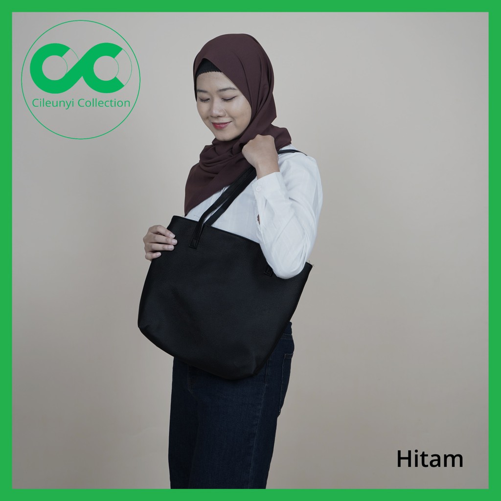 ✅ Tote Bag Polos Tas Wanita Bahan Kulit Sintetis dalam Furing Goody Bag Kualitas terbaik Hitam Cream