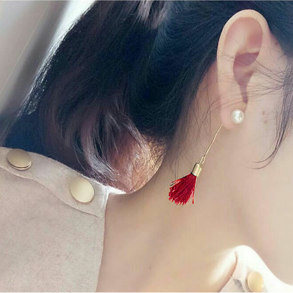 Anting Tusuk Mutiara Wanita Kekinian /Anting Tassel Panjang Simple Model  MISS 81