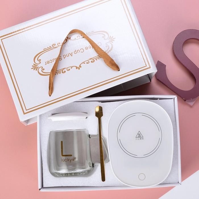 Gelas Set Beling dengan Alat Pemanas / Kotak Hadiah Mug Set