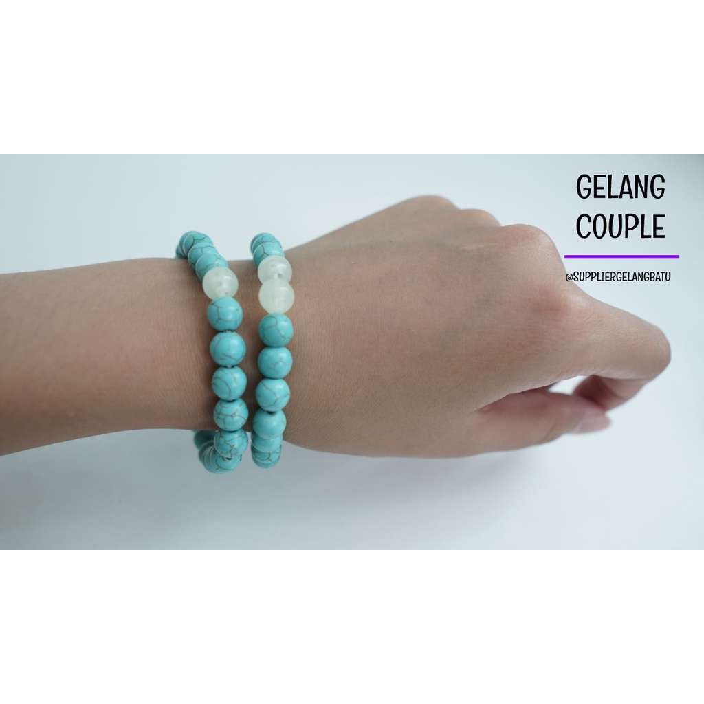 gelang batu FOSFOR PIRUS BIRU pasangan distance bracelet couple akik