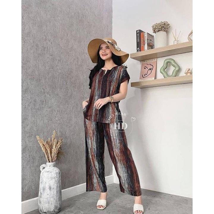 ONE SET RAYON WANITA PREMIUM SANTUNG SUPER WARNA GELAP MOTIF RANDOM