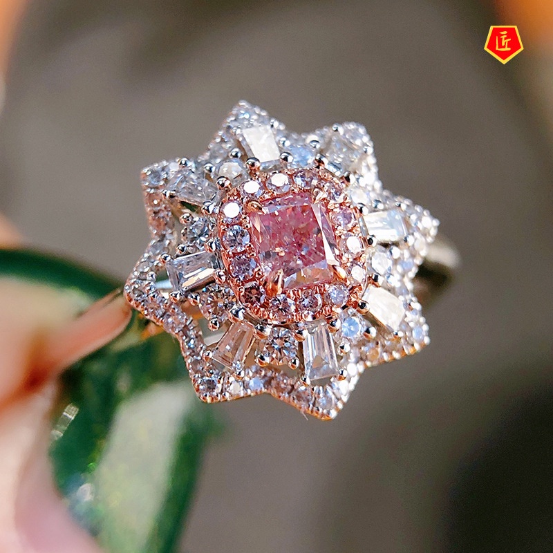 [Ready Stock]Luxury Fashion Inlaid Natural Pink Diamond Ring