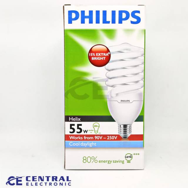 Lampu Helix 55W Putih 55 W Cool Day Light 55 Watt Philips PLC Lampu Spiral Tornado Sepiral 55 W Jumbo Super Terang Ulir Keong E27 Pilips Awet Berkualitas