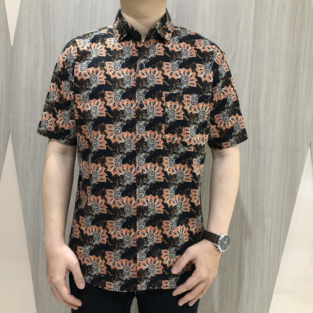 [GRIDLINE - R048] Kemeja Batik Pria Katun Lengan Pendek Regular