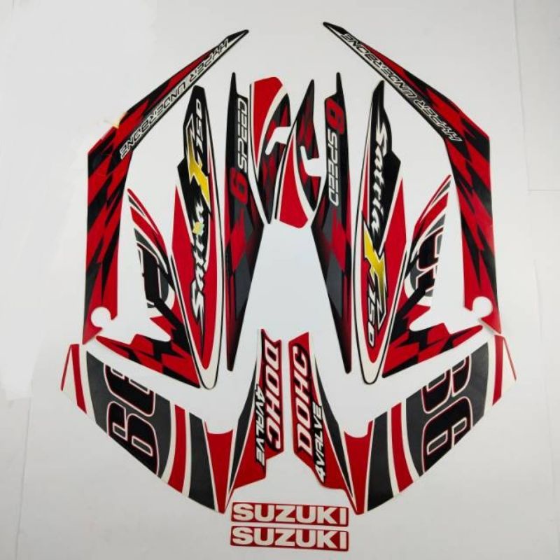 striping lis stiker standar ori Satria Fu barong merah 2012 stiker ori satria fu 2012 merah