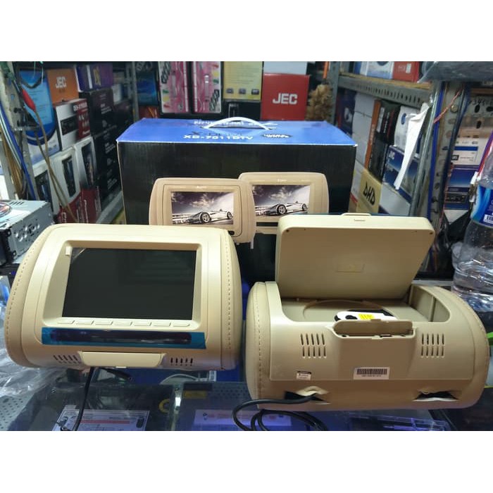 Kuy Beli  tv mobil/dvd headrest sandaran kepala 1 dvd/usb/sd/game 1 tv 7 inci DF01