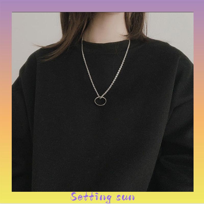 COD✨Kalung Baja Titanium Gaya Hip Hop Untuk Pria Dan Wanita Kalung Liontin Cincin Bulat TN