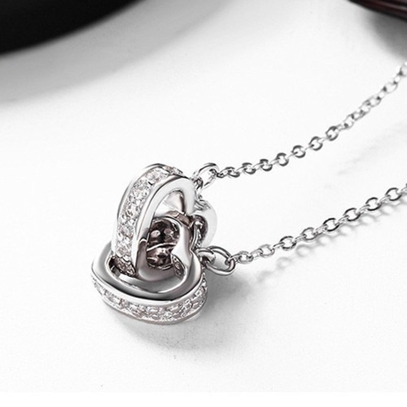 [Ready Stock]Fashion 18K Rose Gold Plated Double Ring Necklace Clavicle Chain