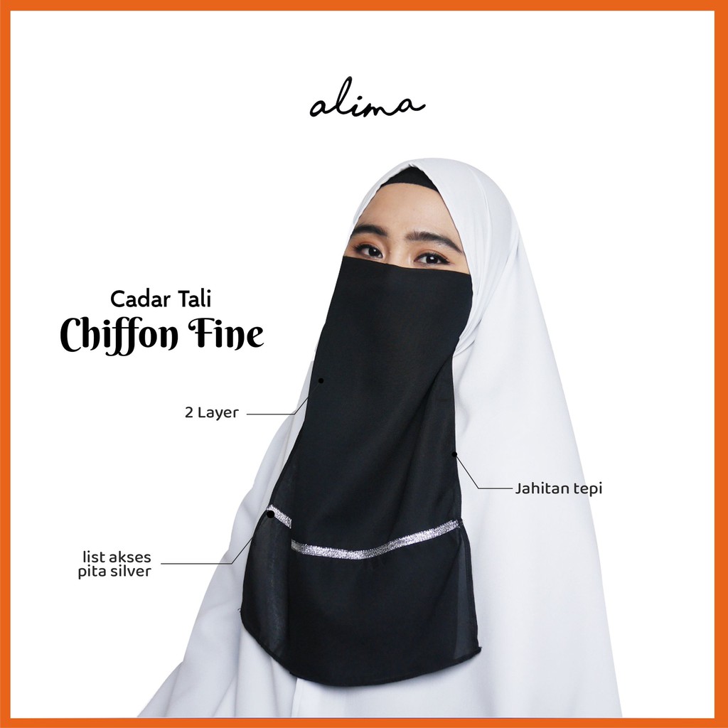 Cadar Niqab Tali atau Karet 2 layer Sifon Fine List Pita Silver By Alima