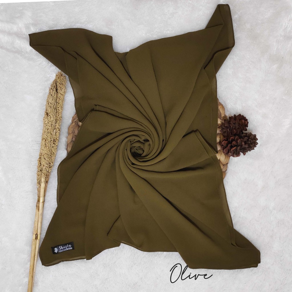 [200x75] HIJAB PASHMINA JAHIT TEPI CERUTY BABY DOLL, PASHMINA CERUTI, JILBAB PASHMINA, PASMINA-Olive