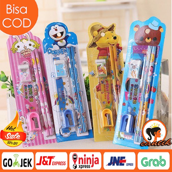 HC Mini Stationary Set 5in1 Set Alat Tulis Sekolah 5 in 1 Pensil Set Karakter Kartun paket alat tulis