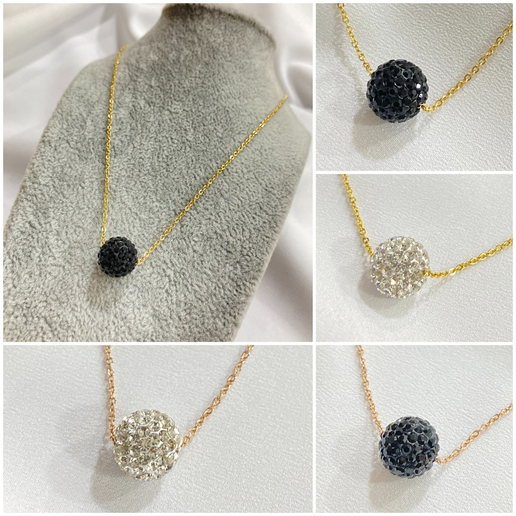 noin_acc Kalung Titanium Bola Kristal Anti karat Aksesoris Fashion
