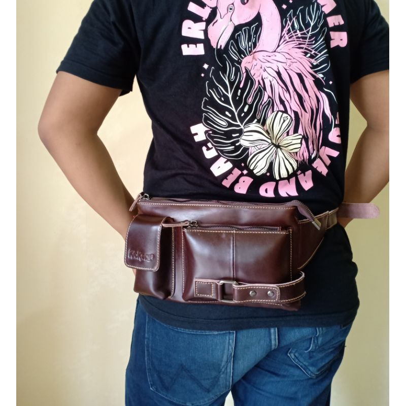Tas Selempang Waistbag Full Kulit Sapi Asli