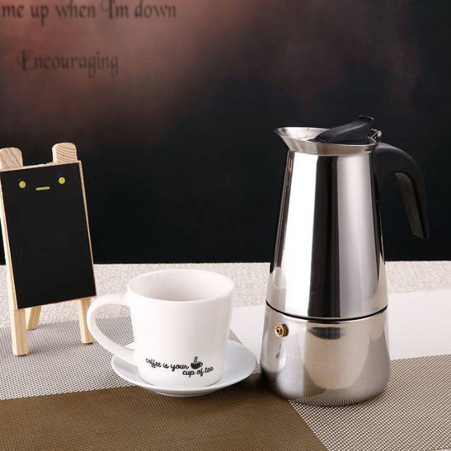 Teko Kopi Espresso Stainless Alat Penyeduh Kopi tanpa Ampas Peralatan Kopi Coffee Pot 6 Cup 300Ml