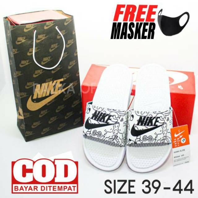  SANDAL  SLOP NIKE BENASSI PUTIH POLOS  DOODLE PRIA  WANITA 