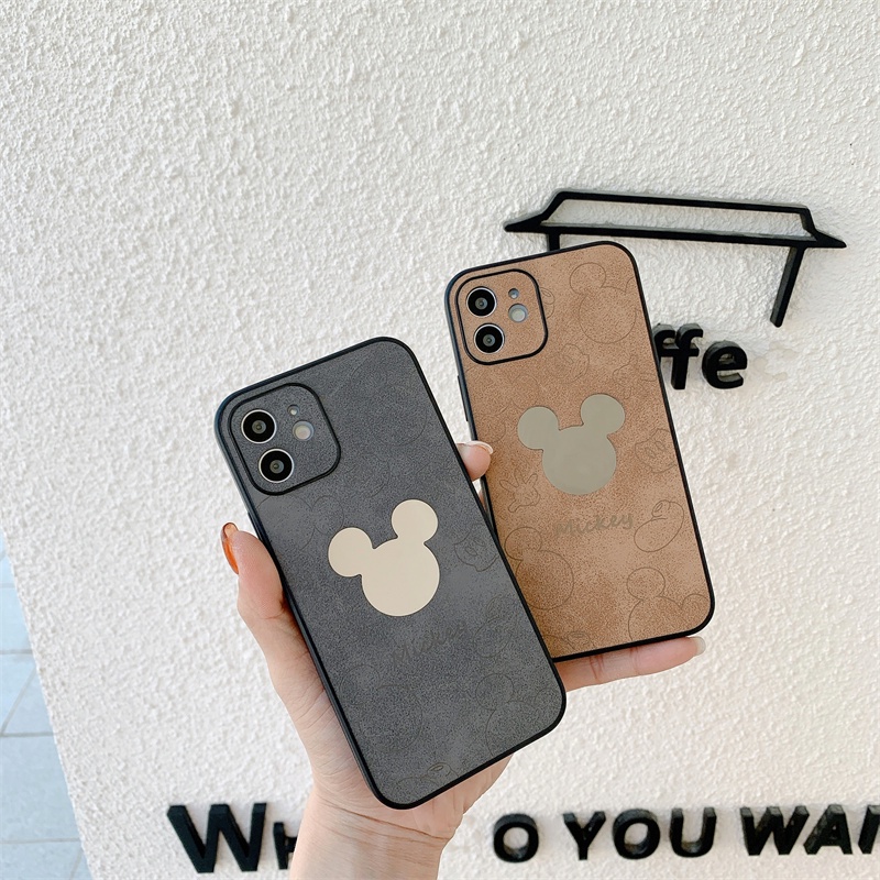 Leather mirror Mickey head case iphone 12 pro max 12mini 11pro max Xs max XR 7/8/se2020 7plus/8plus all-inclusive anti-fall protective cover casing iphone