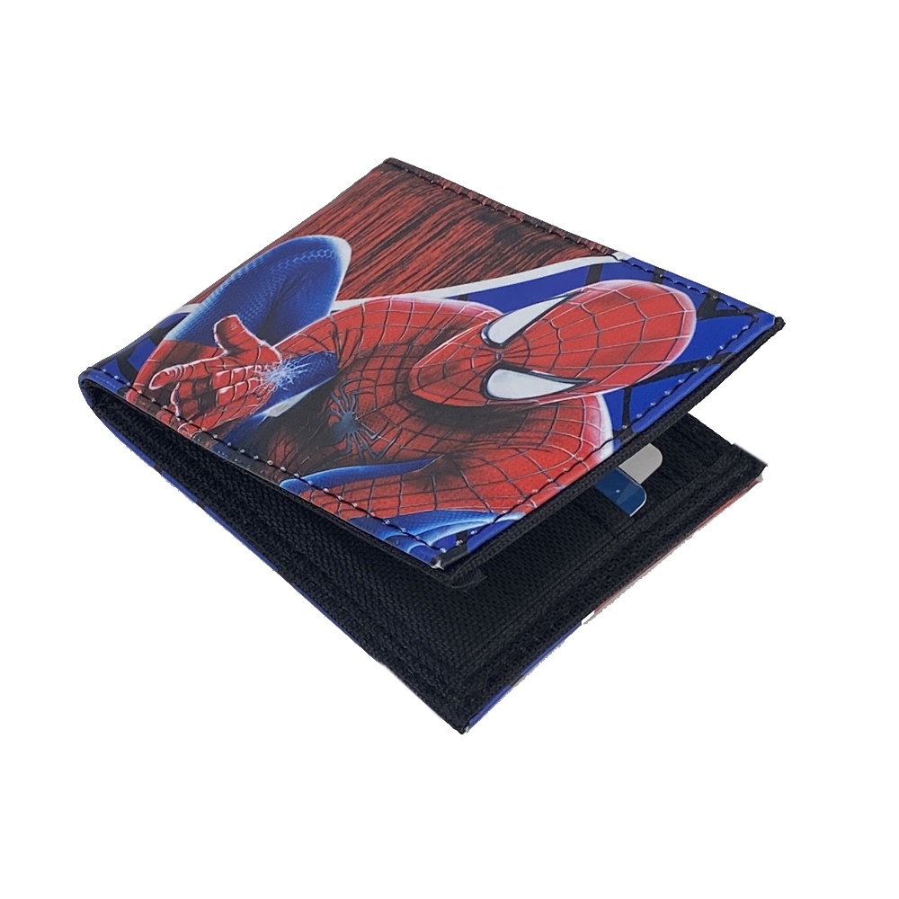 SHOPEE 6.6 SUPER SALE!! Dompet Anak Laki Laki Dompet Karakter Spiderman Dompet Kulit Pendek Lipat Dua Model Bifold Dompet Foto Dompet uang dan kartu + Bonus Box