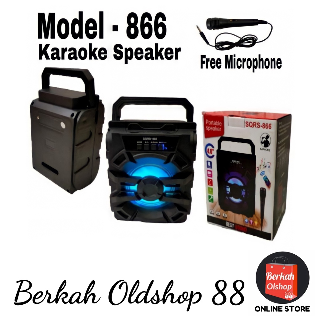 Berkah Oldshop 88 - Speaker Bluetooth Sqrs 866 Bonus Mic/Salon Aktif Portable Radio Fm/Speaker Wireless Led