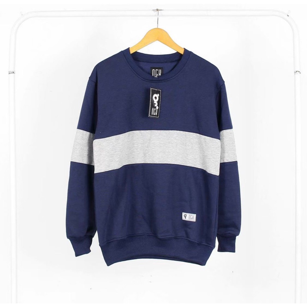 PLATINUM WOLRD Sweatshirt Crewneck Kombinasi Polos Original Local l Jaket Sweater Kombinasi Basic Original V3