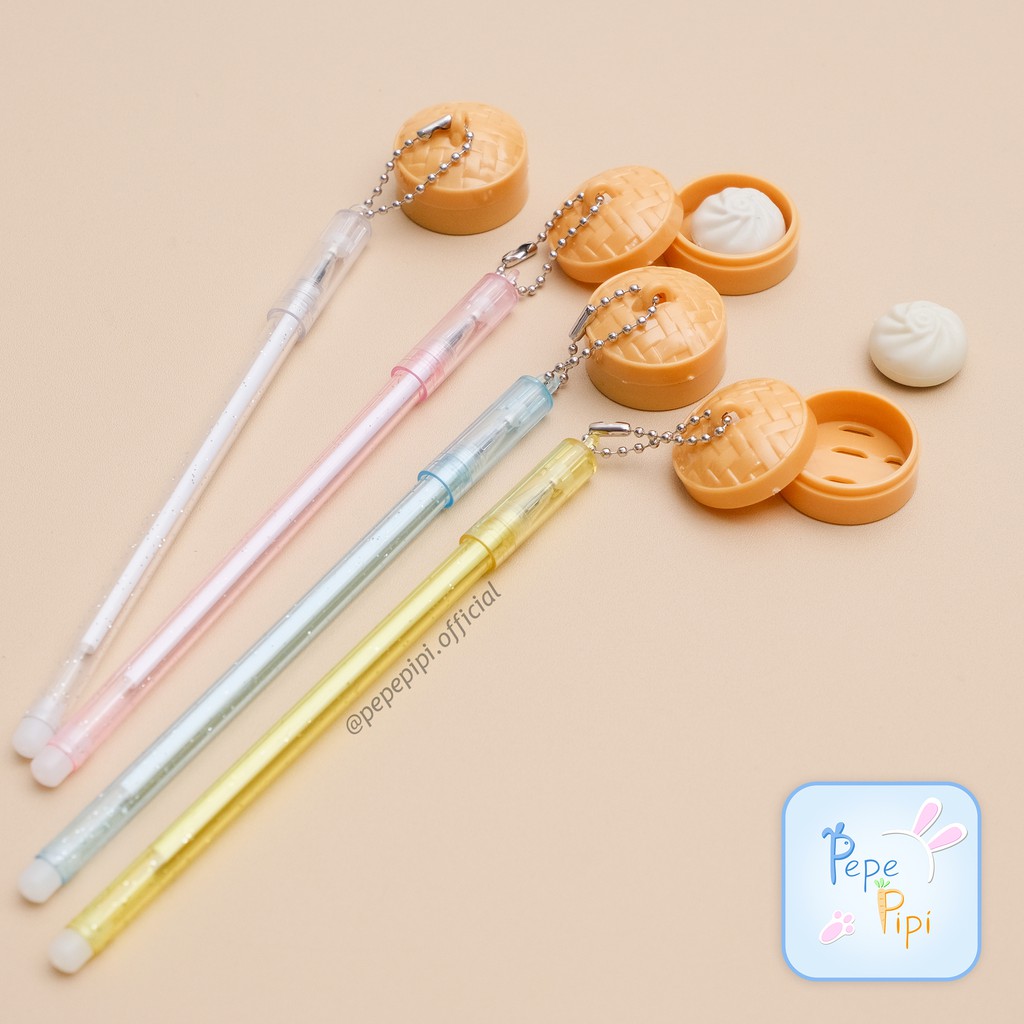 4 &amp;12 pcs Pena Gantungan xiao long bao Pen Bolpen Pulpen Bolpoin Karakter dimsum