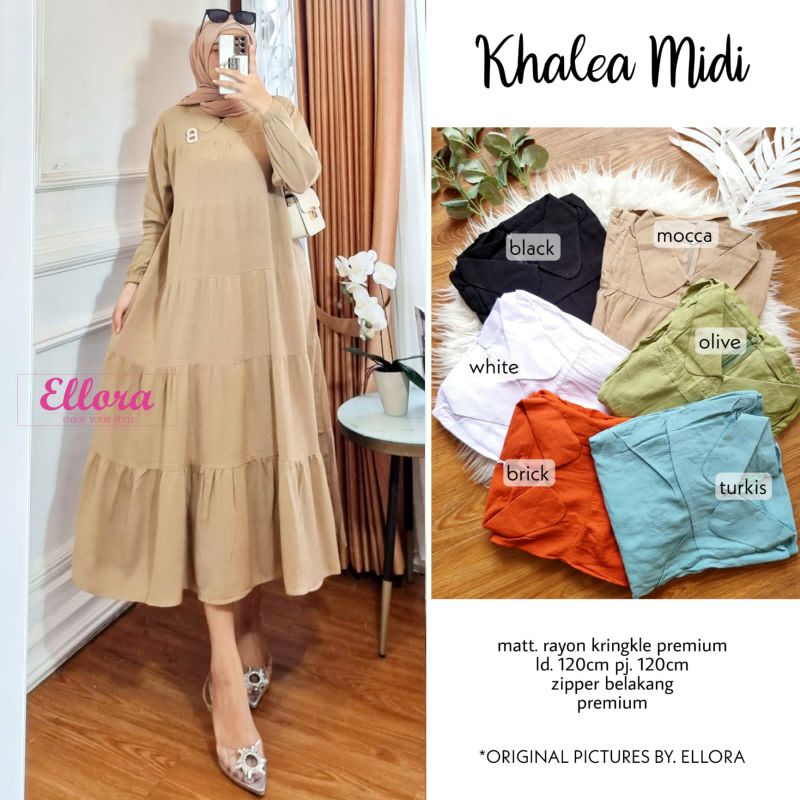 KHALEA MIDI//DRESS WANITA//DRESS MUSLIM//DRESS DAILY//GAMIS DRESS//GAMIS WANITA BY ELLORA