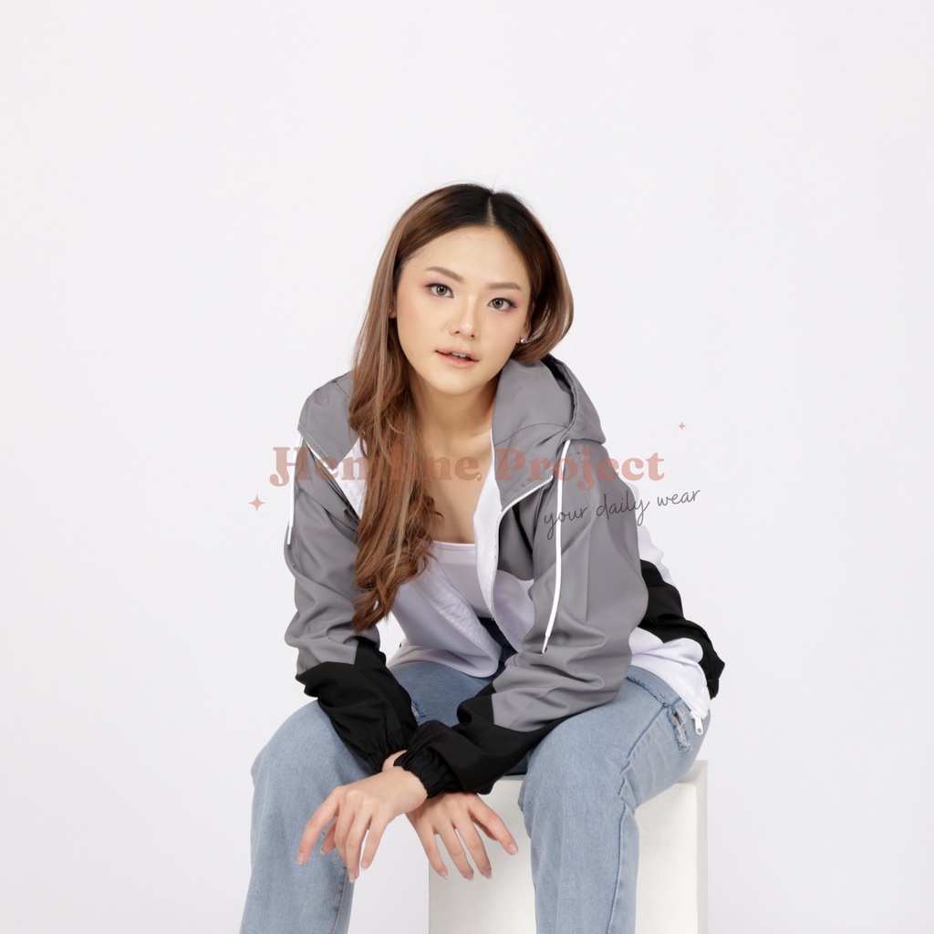 Anais Jaket Grey - Jaket Parasut Hoodie Wanita