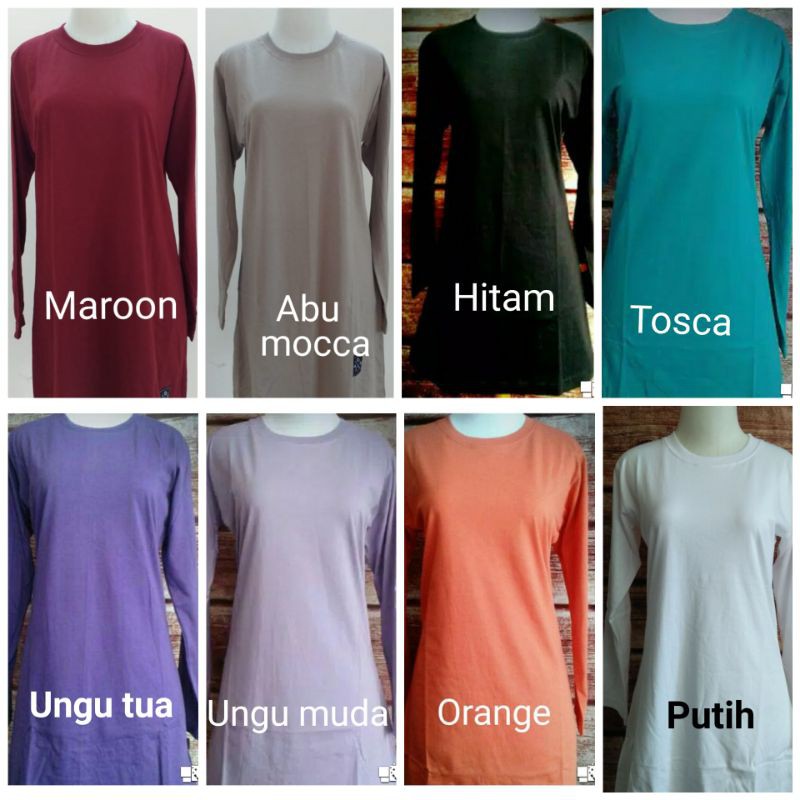 XXL BIG Kaos Tunik Polos Wanita Muslimah Panjang Olahraga Tebal lembut cotton combed