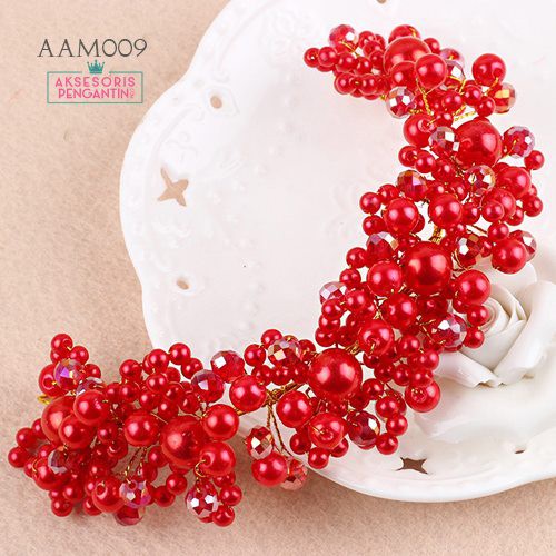 [BISA COD] AKSESORIS RAMBUT HIASAN SANGGUL HEADPIECE ANAK MUTIARA MERAH AAM009