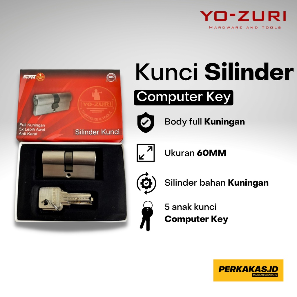 Silinder Kunci Pintu Rumah Besar Computer Key 5 Kunci 60mm YOZURI