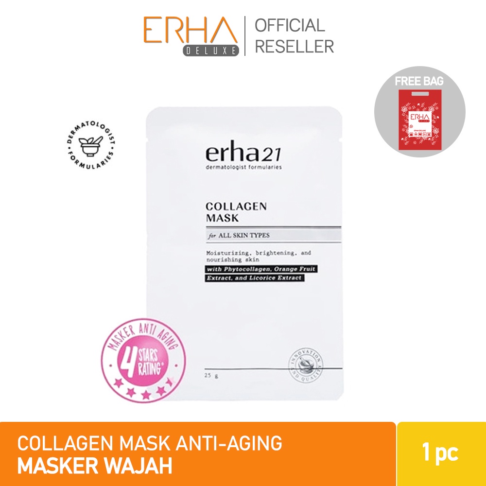 ERHA Masker Wajah Kolagen Collagen Mask 1 Pcs - Anti Aging Phytocollagen, Orange Fruit Extract