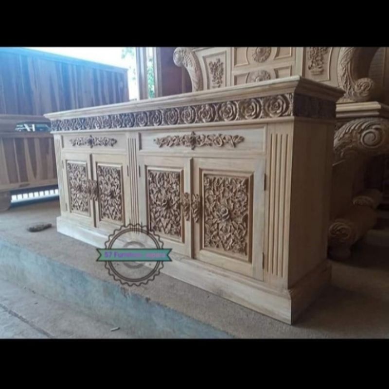 Bufet untuk meja tv full ukir jepara - Lemari kecil kayu jati mentahan
