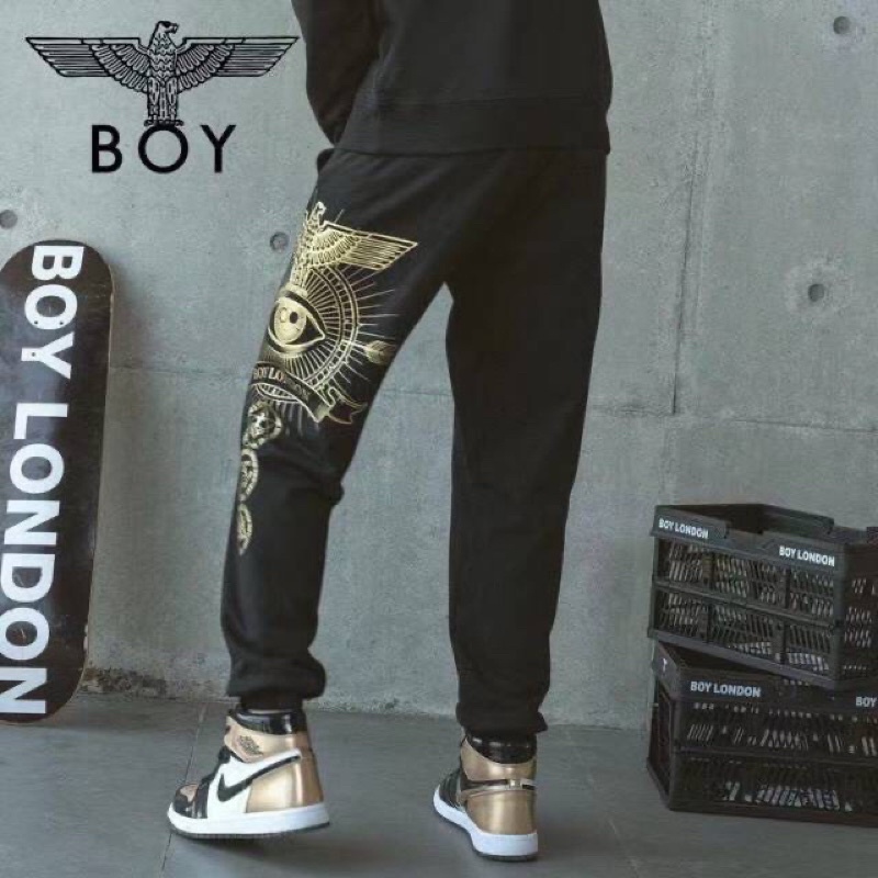 BOY3 CELANA JOGGER SPORT IMPORT BOY LONDON GOLD ON BLACK PRIA WANITA KOREA