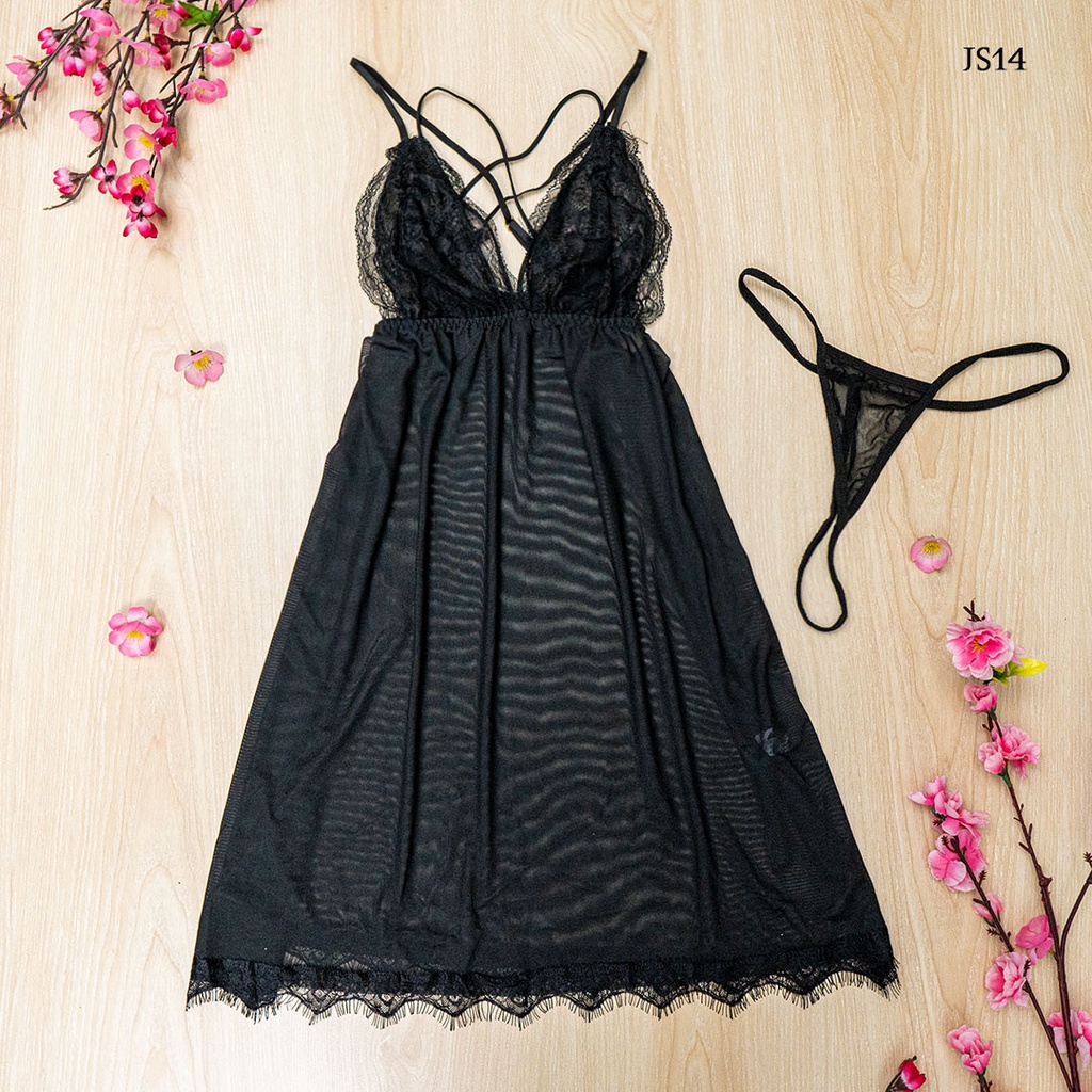 [READY GOJEK] BAJU TIDUR JUMBO LINGERIE SEXY BIGSIZE LACE HITAM JS14