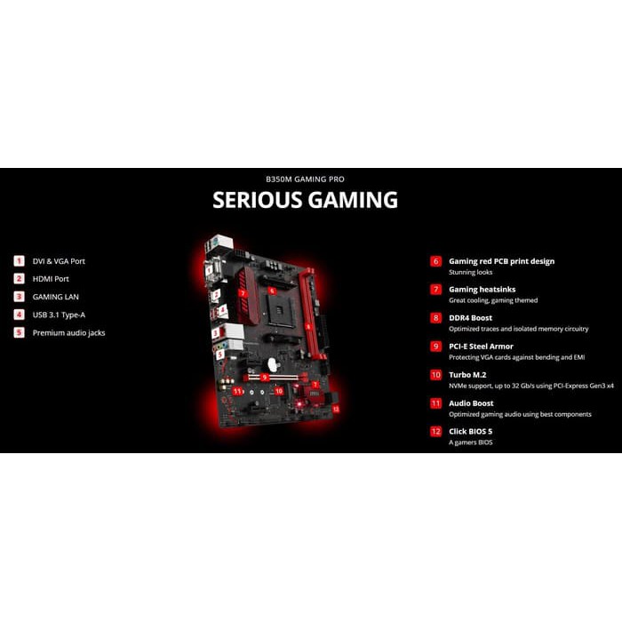 MSI B350M Gaming Pro (AM4, AMD Promontory B350, DDR4, USB3.1, SATA3)