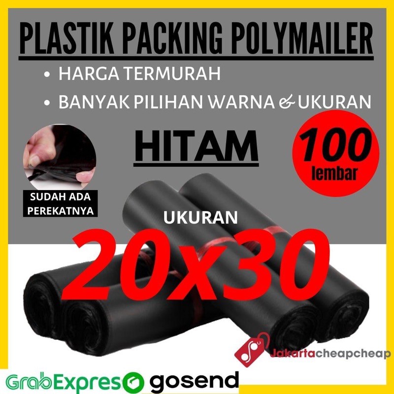 Plastik Packing Polymailer 20x30 Hitam (Non-Glossy).